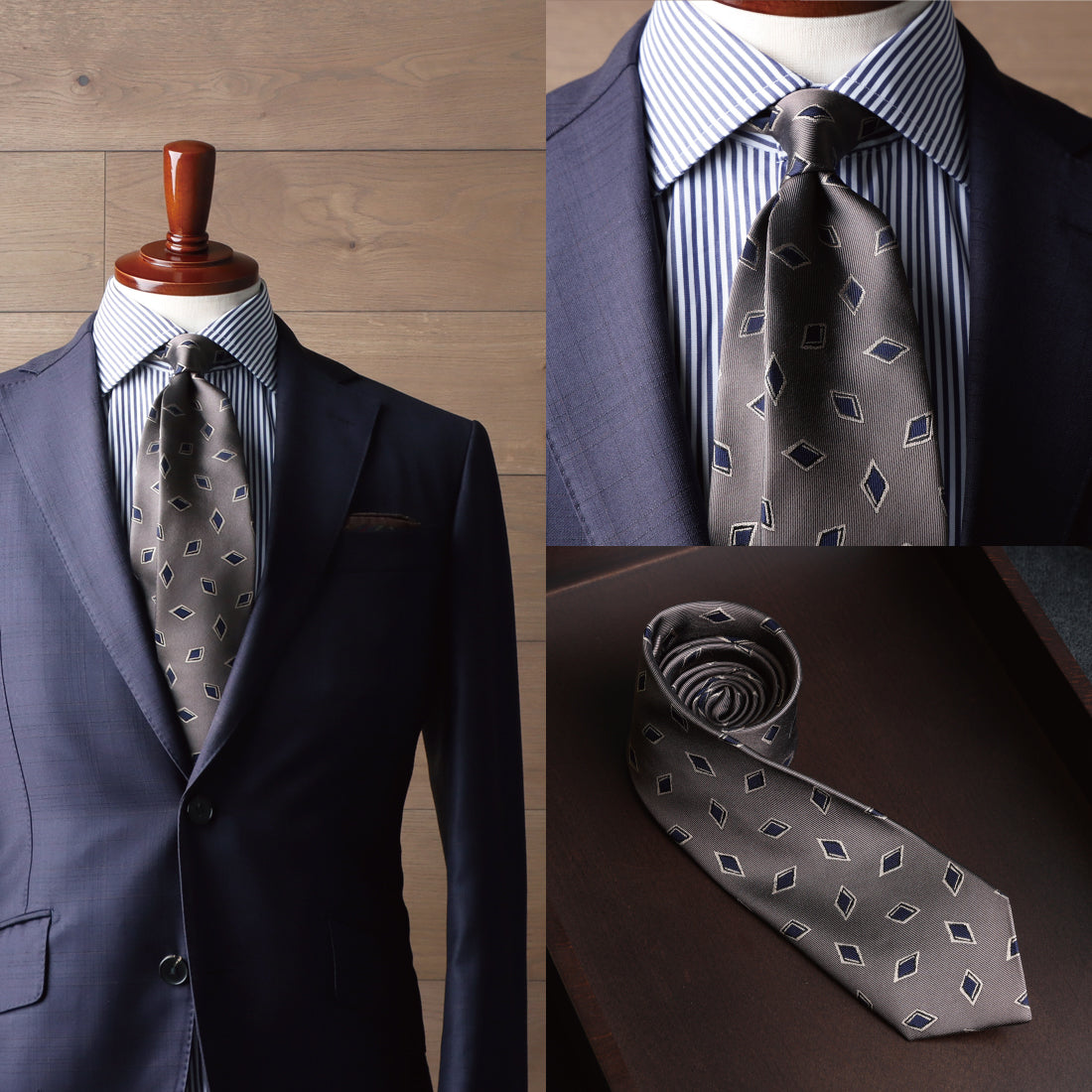 シルク 菱形 小紋 2colors ハイクオリティ