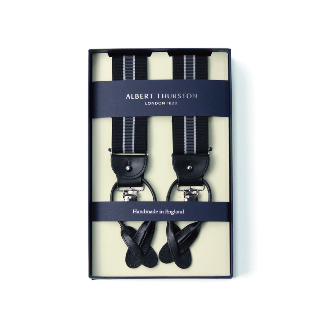 サスペンダー アルバートサーストン 英国製 35mm ブラック×グレーライン