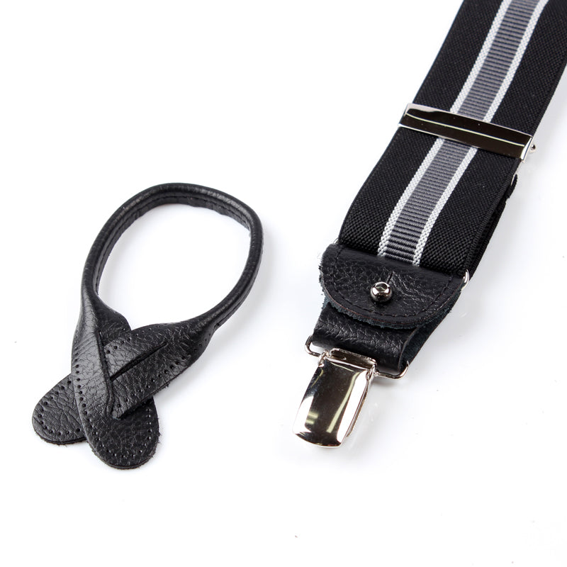 サスペンダー アルバートサーストン 英国製 35mm ブラック×グレーライン