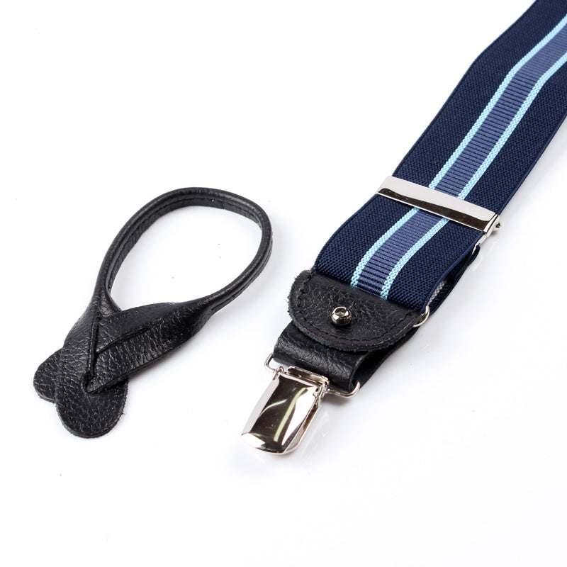 サスペンダー アルバートサーストン 英国製 35mm ネイビー×ブルーライン