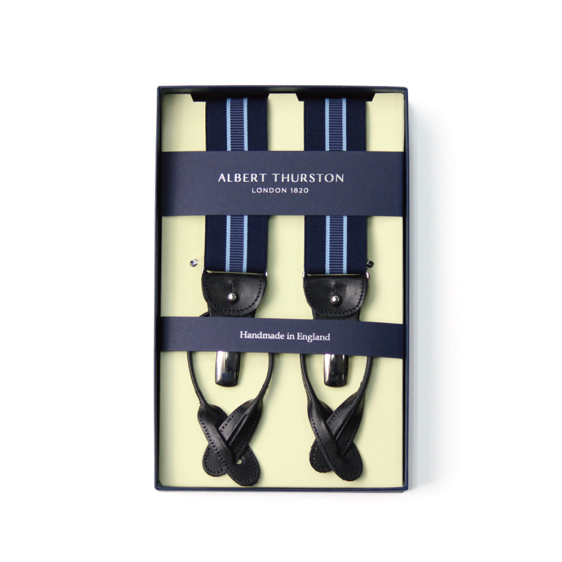 サスペンダー アルバートサーストン 英国製 35mm ネイビー×ブルーライン 