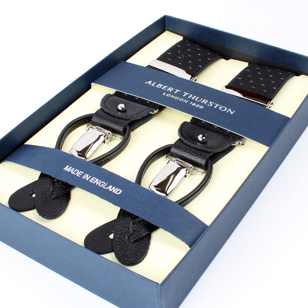 サスペンダー アルバートサーストン 英国製 35mm ピンドット ブラック