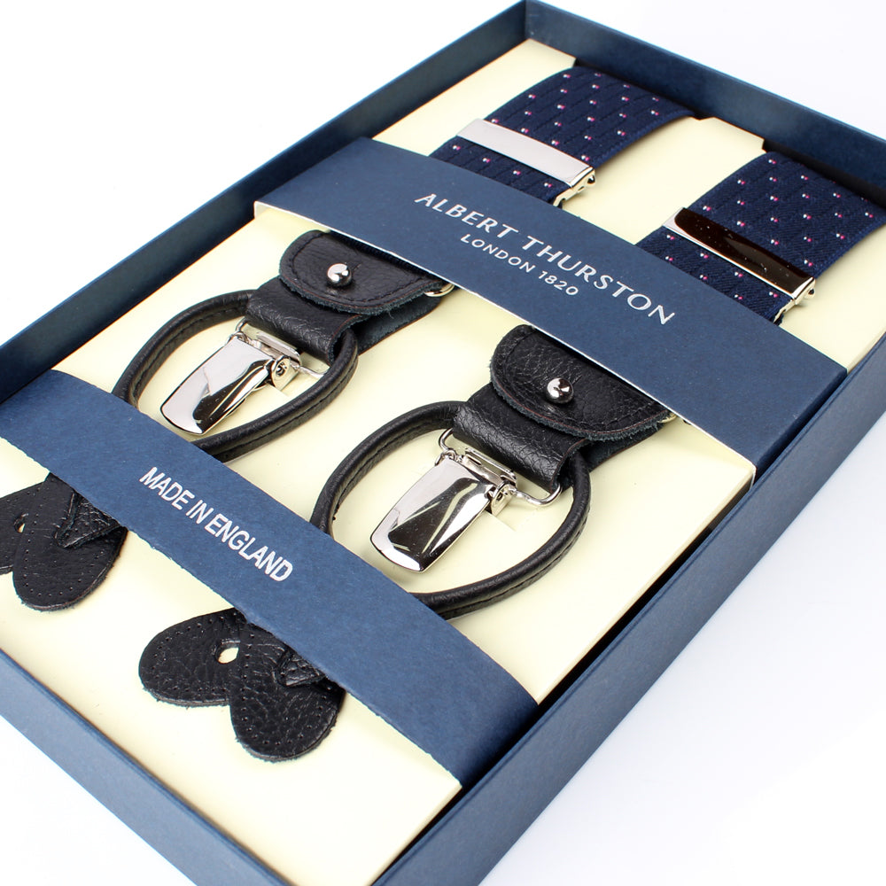 サスペンダー アルバートサーストン 英国製 35mm ピンドット ネイビー