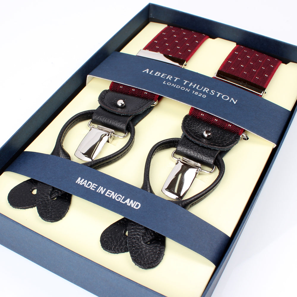 サスペンダー アルバートサーストン 英国製 35mm ピンドット ワイン