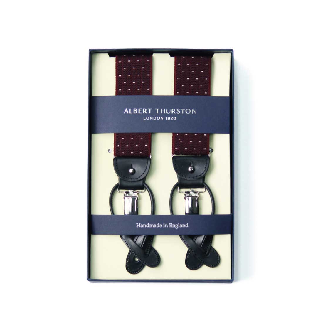 サスペンダー アルバートサーストン 英国製 35mm ピンドット ワイン