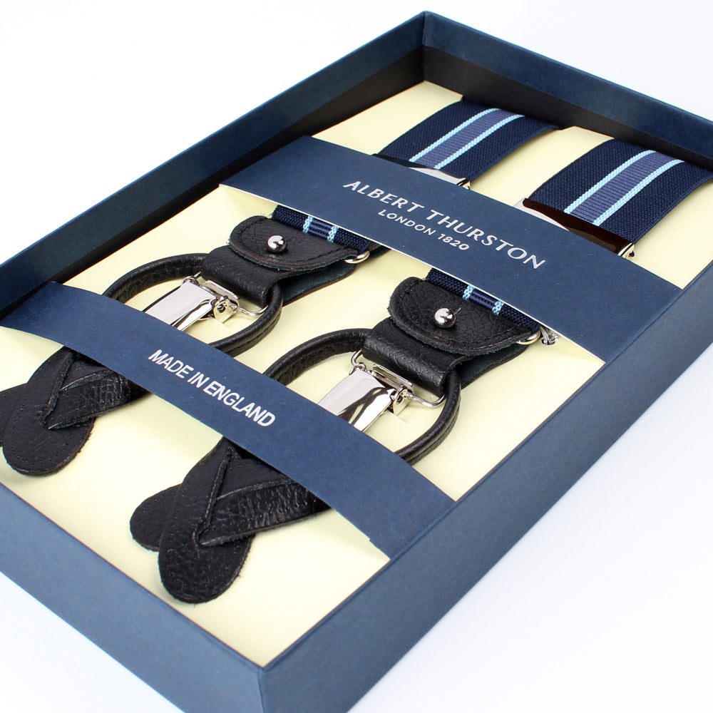サスペンダー アルバートサーストン 英国製 35mm ネイビー×ブルーライン