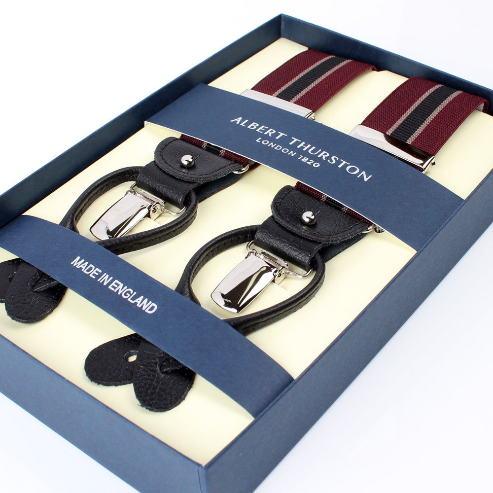 サスペンダー アルバートサーストン 英国製 35mm ワイン×ブラックライン