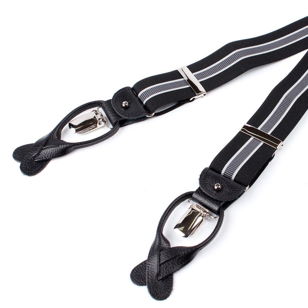 サスペンダー アルバートサーストン 英国製 35mm ブラック×グレーライン