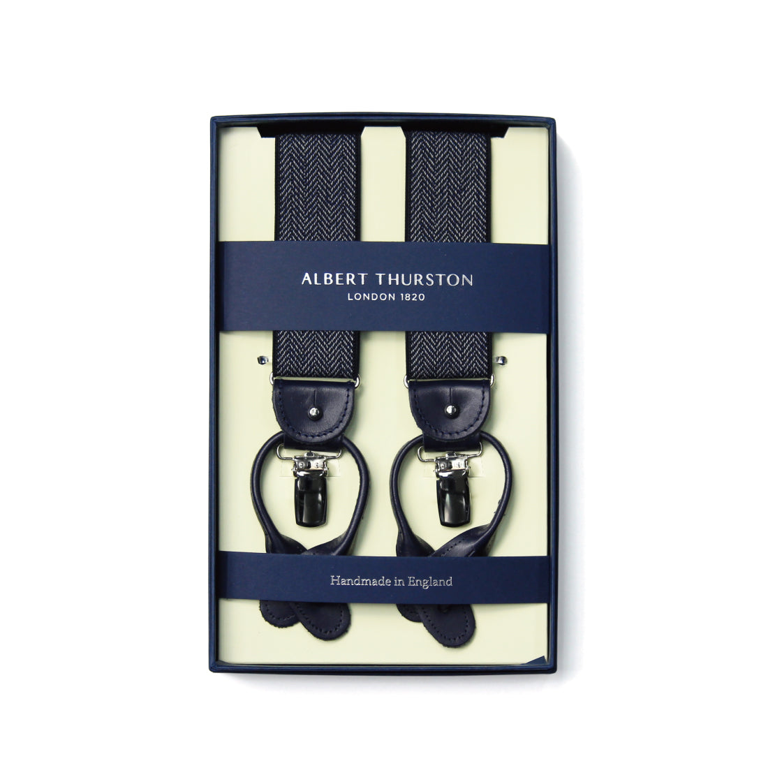 サスペンダー アルバートサーストン 英国製 35mm ヘリンボーンネイビー