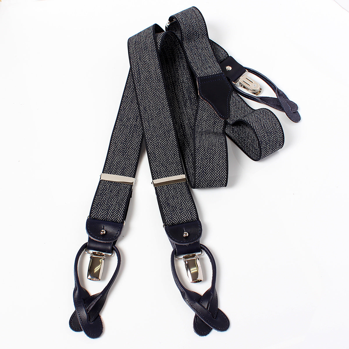 サスペンダー アルバートサーストン 英国製 35mm ヘリンボーンネイビー