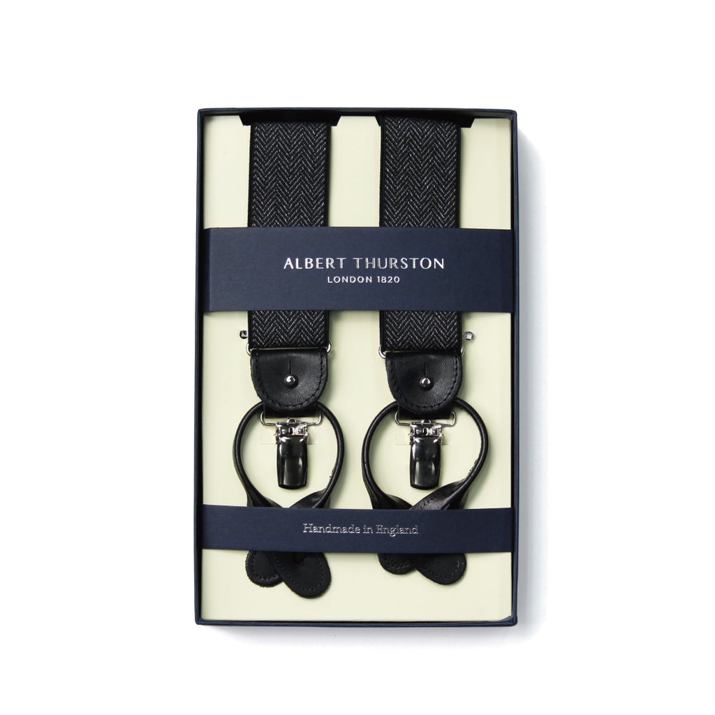 サスペンダー アルバートサーストン 英国製 35mm ヘリンボーングレー 