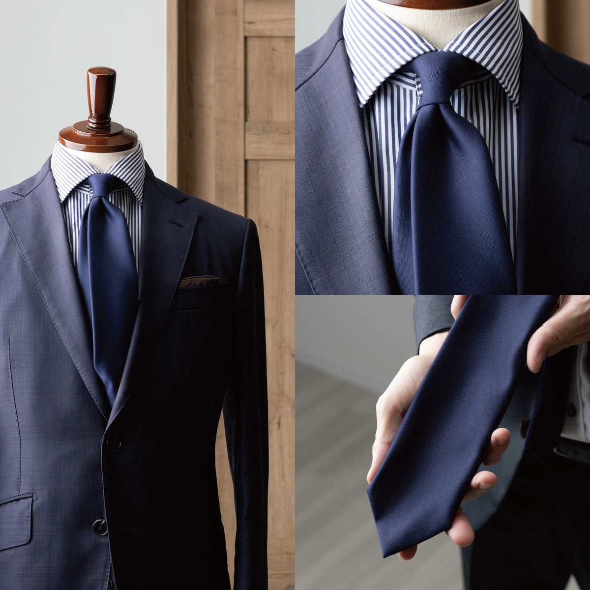 Zegna ELECTA ウールネクタイ（ネイビー）付きスーツ、マネキン着用